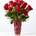 Classic Love Red Rose Bouquet with Luxe Swirl Vase
